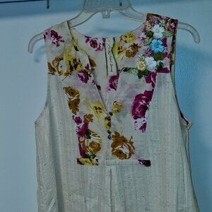 Aratta Sample Floral Ribbon Embroidered Sleeveless Tunic Blouse NWT Size Small